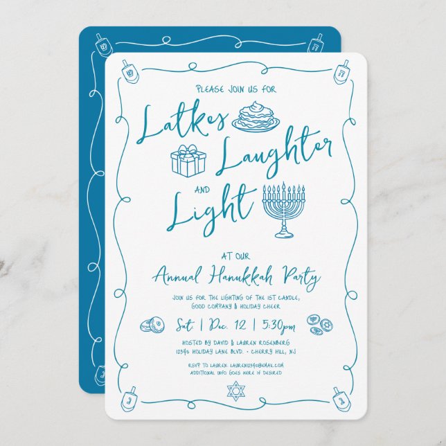 Hanukkah Latke Laughter Light Fun Whimsical Party Einladung (Vorne/Hinten)