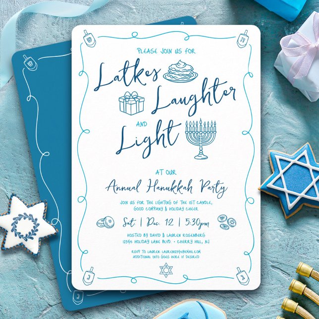 Hanukkah Latke Laughter Light Hand Drawn Fun Party Einladung (Von Creator hochgeladen)