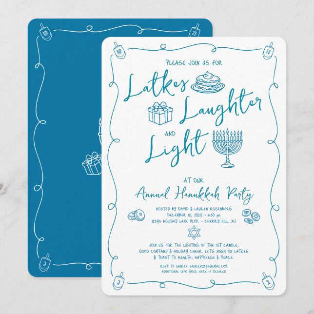 Hanukkah Latke Laughter Light Whimsical Fun Doodle Einladung (Vorne/Hinten)