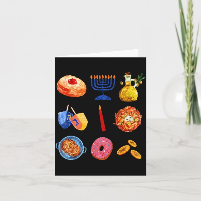Hanukkah Latke Menorah Dreidel Donut Chanukah Jewi Karte (Vorderseite)