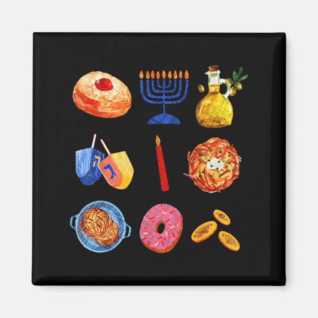 Hanukkah Latke Menorah Dreidel Donut Chanukah Jewi Magnet (Vorne)