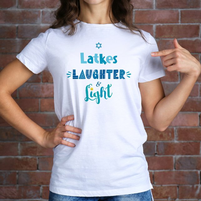 Hanukkah Latkes Laghter Light Modern Typografy T-Shirt (Von Creator hochgeladen)