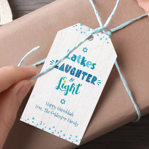 Hanukkah Latkes Laghter Light Typografie Rustikal Geschenkanhänger