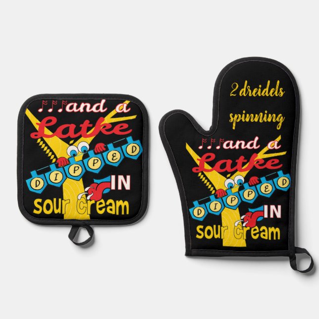 Hanukkah Latkes Oven Mitt & Pot Holder Set (Vorderseite)