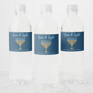 Hanukkah Liebe & Light Custom Blue Menorah Party Wasserflaschenetikett