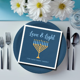 Hanukkah Liebe & Light Custom Menorah Blue Party Serviette