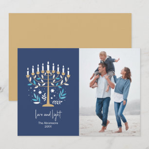 Hanukkah Liebe & Light Floral Menorah Foto Card Feiertagskarte