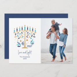 Hanukkah Liebe & Light Floral Menorah Foto Card Feiertagskarte