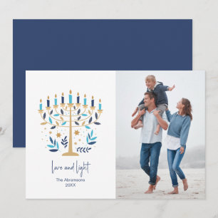 Hanukkah Liebe & Light Floral Menorah Foto Card Feiertagskarte