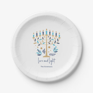 Hanukkah Liebe & Light Floral Menorah Pappteller