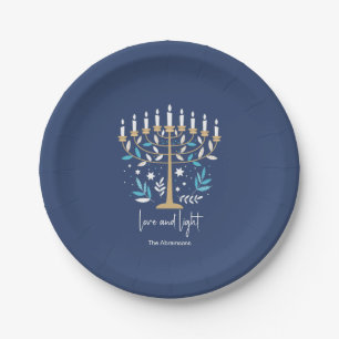 Hanukkah Liebe & Light Floral Menorah Pappteller