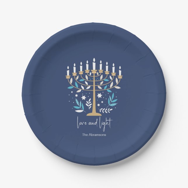 Hanukkah Liebe & Light Floral Menorah Pappteller (Vorderseite)