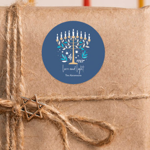 Hanukkah Liebe & Light Floral Menorah Runder Aufkleber