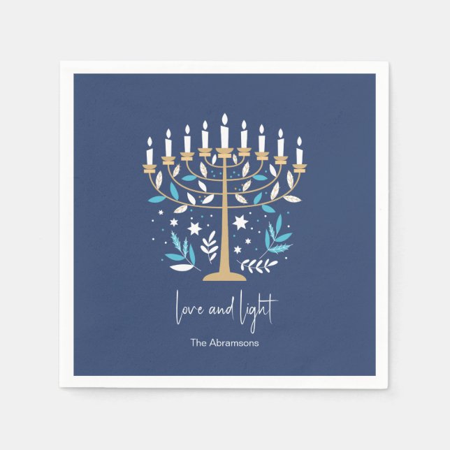 Hanukkah Liebe & Light Floral Menorah Serviette (Vorderseite)