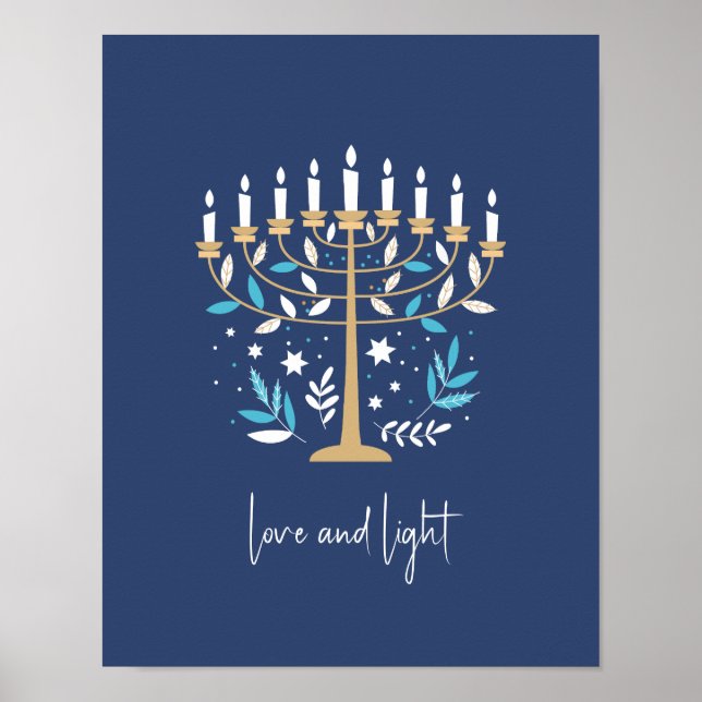 Hanukkah Liebe & Light Floral Menorah Zeichen Poster (Vorne)