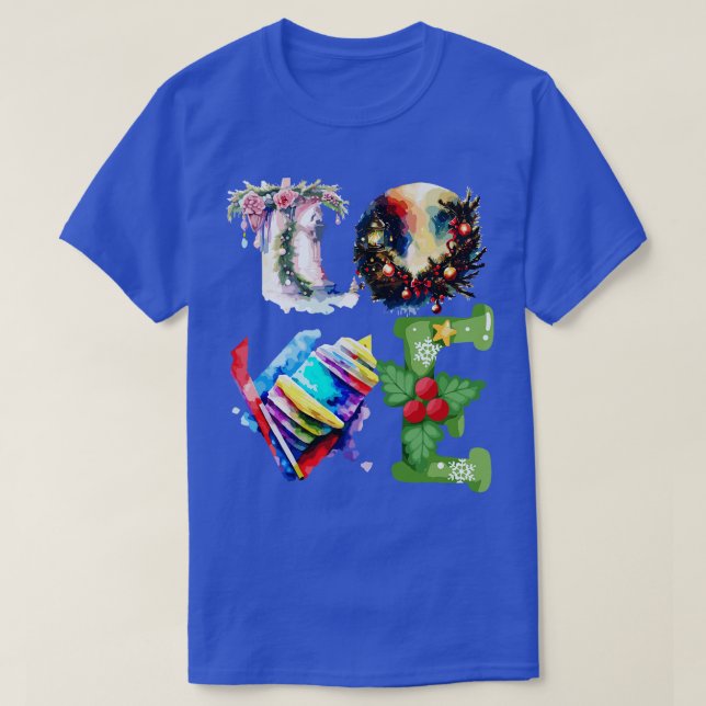 Hanukkah-Liebe mit Menorah für das jüdische Christ T-Shirt (Design vorne)