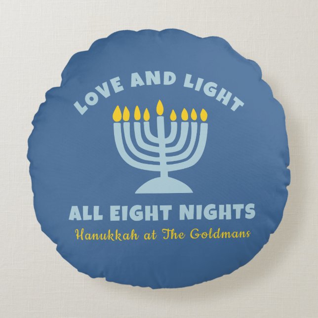 Hanukkah "Liebe und Licht" Personalisiertes jüdisc Rundes Kissen (Vorderseite)