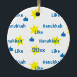 Hanukkah "Like"l/Blue/Gelb Circle Ornament<br><div class="desc">Hanukkah "like"/blau/gelb Circle Ornament. (2 Seiten) Personalisieren Sie, indem Sie "20XX" auf der Vorder- und Rückseite des Ornaments löschen. Dann geben Sie Ihre eigenen Schriftart ein, indem Sie Farbe, Größe und Stil Ihres Lieblings verwenden. Danke, dass ihr angehalten und vorbeigekommen seid! Viel geschätzt! Happy Chanukah/Hanukkah! Halte einmalige Familien-Erinnerungen auf diesem...</div>