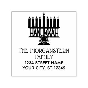 Hanukkah Lit Menorah #2 Name-Adresse Permastempel
