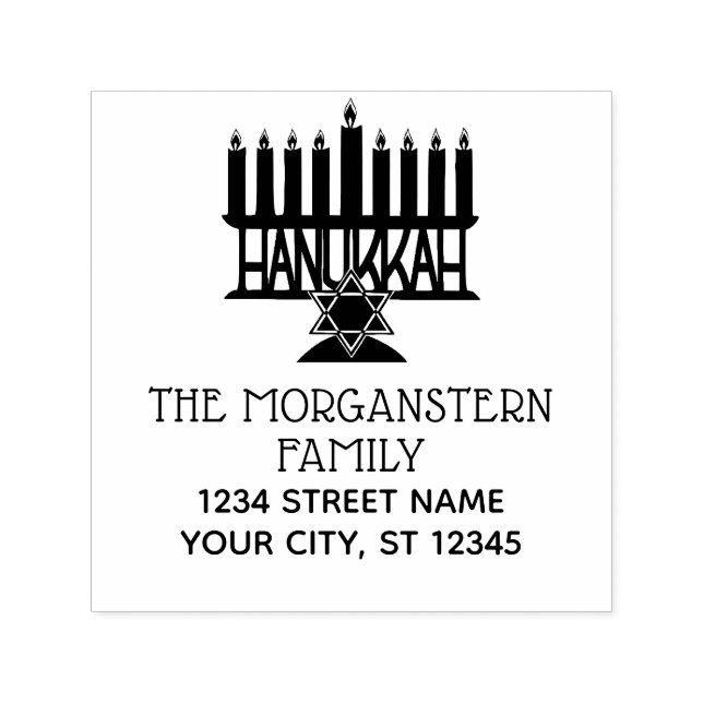 Hanukkah Lit Menorah #2 Name-Adresse Permastempel (Design)