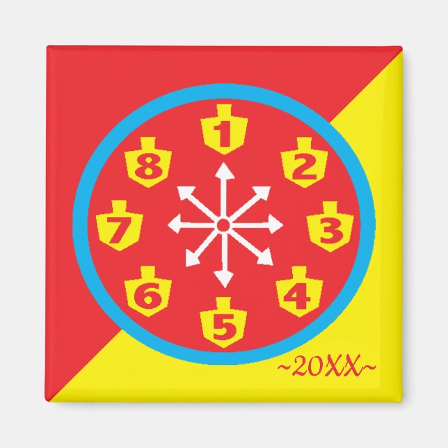 Hanukkah Magnet Square COLORFUL CRAZY 8 Uhrwerke (Vorne)