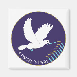 Hanukkah Magnet Square White Dove Kerzen Lit