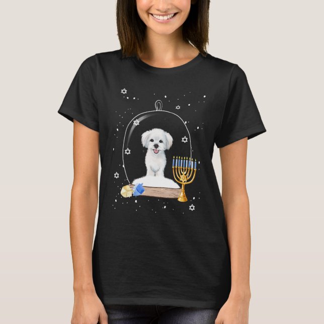 Hanukkah Maltese Dog Snow Globe Pajama T-Shirt (Vorderseite)