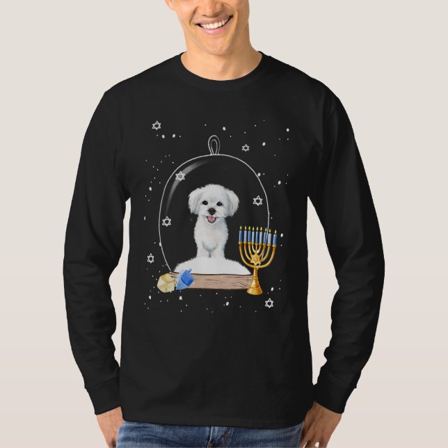 Hanukkah Maltese Dog Snow Globe Pajama T-Shirt (Vorderseite)