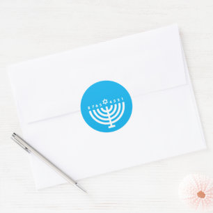 Hanukkah-Menora Lichtblaues Umschlagssiegel Runder Aufkleber