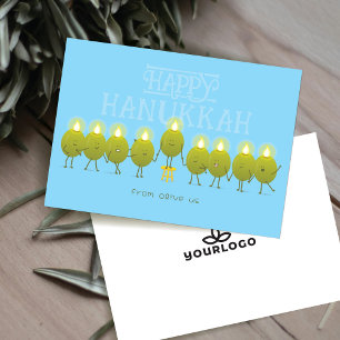 Hanukkah-Menora Oliven Baby Blue Firmenlogo Feiertagskarte