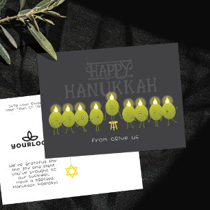 Hanukkah-Menora Oliven Dunkelgraues Firmenlogo Postkarte