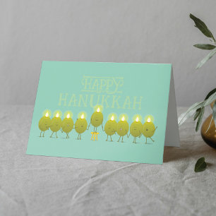 Hanukkah-Menora Oliven, Tealgrün gefaltete Gruppe Karte