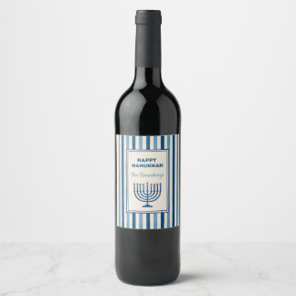 Hanukkah-Menora-Streifen-Trendy-Design  Weinetikett