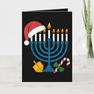 Hanukkah-Menora Weihnachten Santa Hut Dreidel Xmas Karte