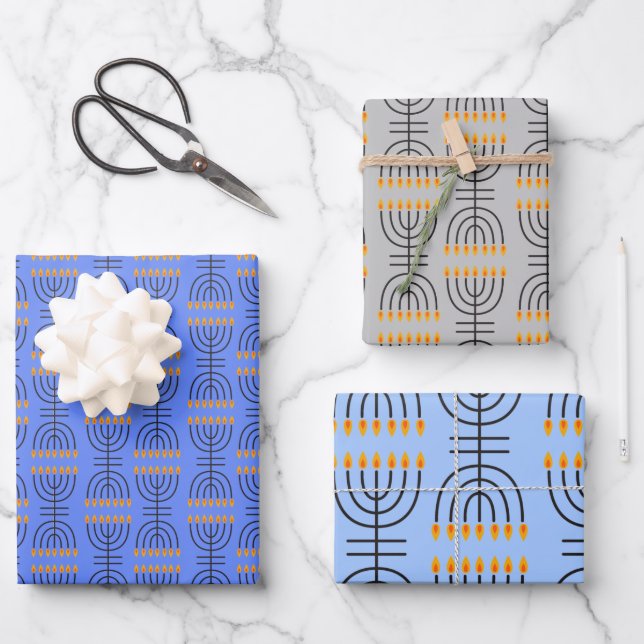 Hanukkah Menorah Abstract Design Wrapping Paper S Geschenkpapier Set (Vorderseite)