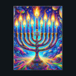 Hanukkah menorah aglow in psychedelischen Farben Postkarte<br><div class="desc">Feiern Sie den Geist von Hanukkah, mit seinem menorah-Atem in einer Symphonie psychedelischer Farben, jede Flamme ein Leuchtfeuer der Hoffnung und Freude inmitten eines Universums von Mustern und Licht. 🕎 ✨ 🌈</div>