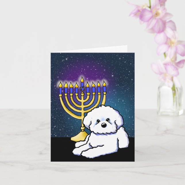 Hanukkah Menorah Bichon Karte (Orchidee)