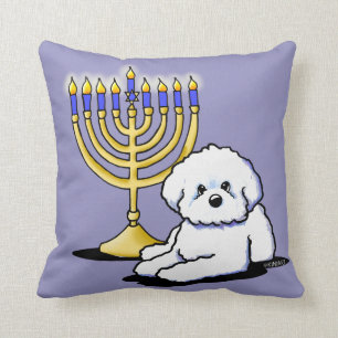 Hanukkah Menorah Bichon Throw Pillow Kissen