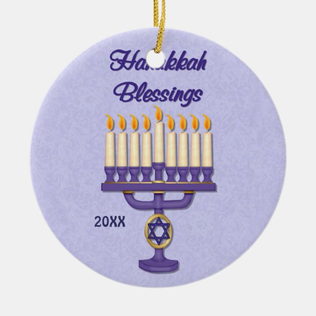 Hanukkah Menorah Blessings Keramikornament (Vorne)
