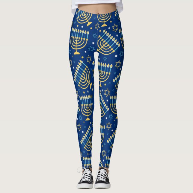 Hanukkah Menorah Blue Star von David Leggings (Vorderseite)
