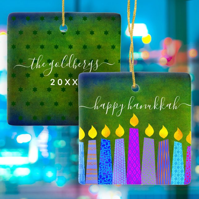 Hanukkah Menorah Candle Script Name Green Keepake Keramikornament (Von Creator hochgeladen)
