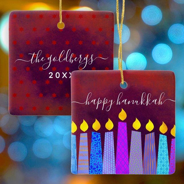 Hanukkah Menorah Candles Script Name Red Keepake Keramikornament (Von Creator hochgeladen)