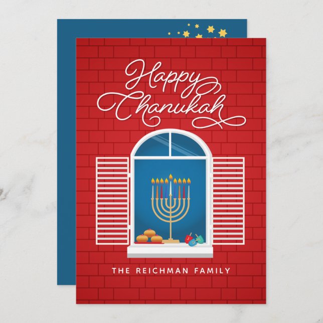 HANUKKAH Menorah Dreidel Greeting Card (Vorne/Hinten)