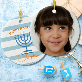 Hanukkah Menorah Foto Blue Orange Keramik Ornament