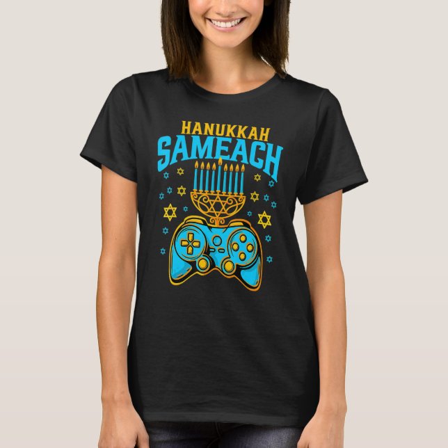 Hanukkah Menorah Gamer Video Games  Chanukah Jewis T-Shirt (Vorderseite)