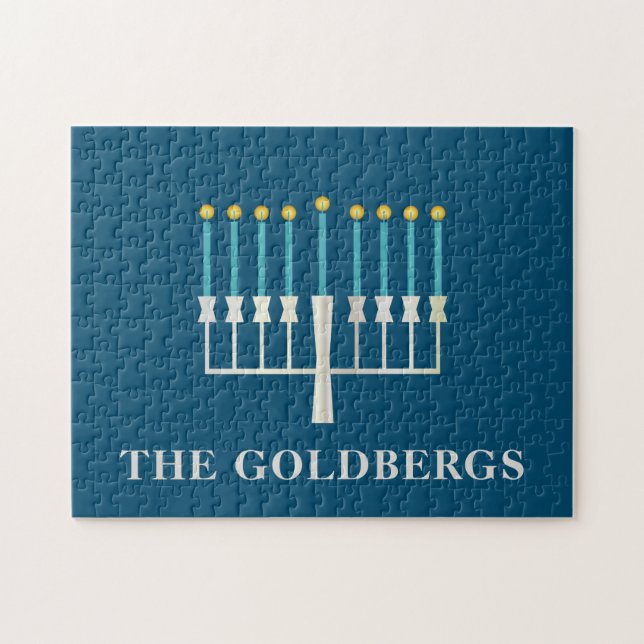 Hanukkah Menorah in Blue Personalisiert   Puzzle (Horizontal)