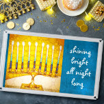 Hanukkah Menorah Künstlerisch Gelb Gold leuchtend  Acryl Tablett<br><div class="desc">"Die ganze Nacht hell leuchten." Ein nahes Foto eines bunten, bunten, gelben goldenen künstlerischen menorah Fotos mit aquamarinen Akzenten hilft Ihnen den Urlaub von Hanukkah im Stil. Genießen Sie die Wärme und Freude der Ferienzeit, wenn Sie dieses atemberaubende, farbenfrohe Hanukkah Serviertablett benutzen. 4 Größen zur Auswahl: klein, mittel, groß und...</div>