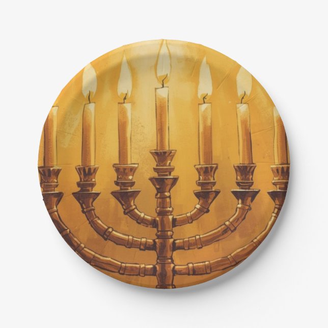 Hanukkah Menorah Lights Paper Plate Pappteller (Vorderseite)