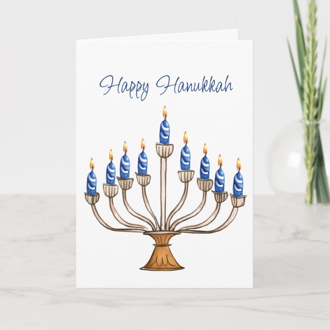 Hanukkah Menorah mit blauen, weißen brennenden Ker Karte (Vorderseite)