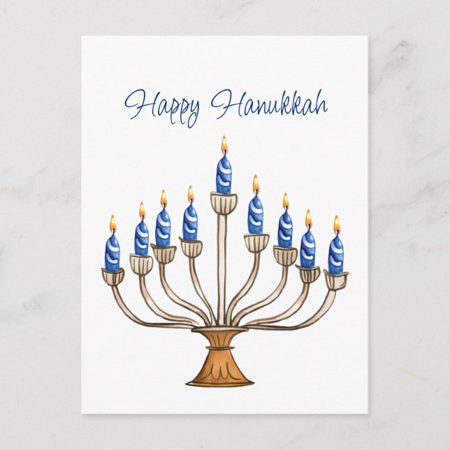 Hanukkah Menorah mit blauen, weißen brennenden Ker Postkarte (Vorderseite)